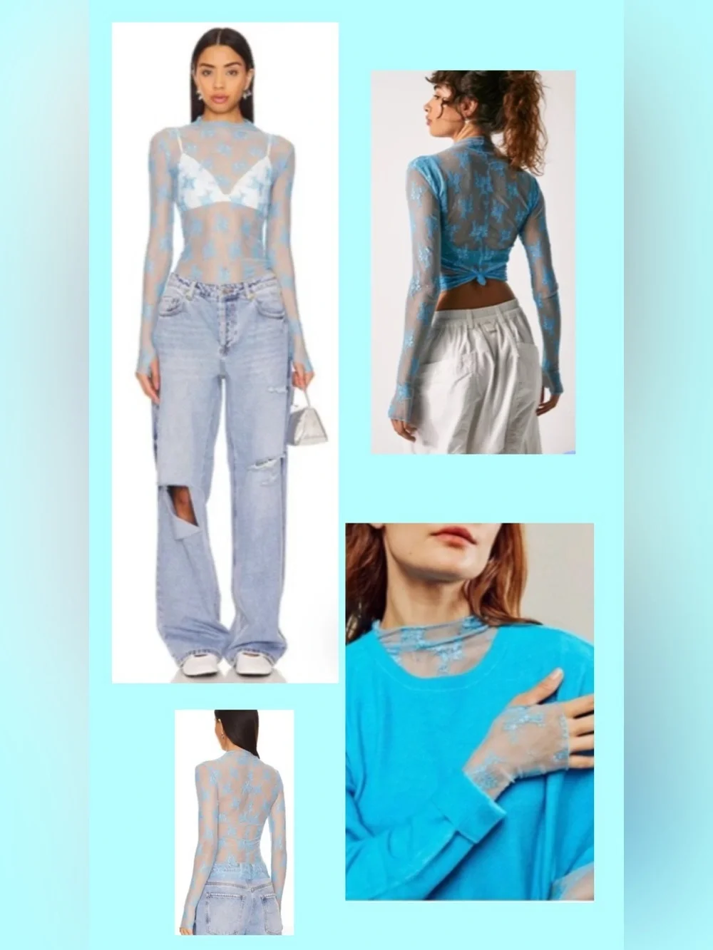NEW Intimately Free People Lady Lux lace layering top in blue bell XS